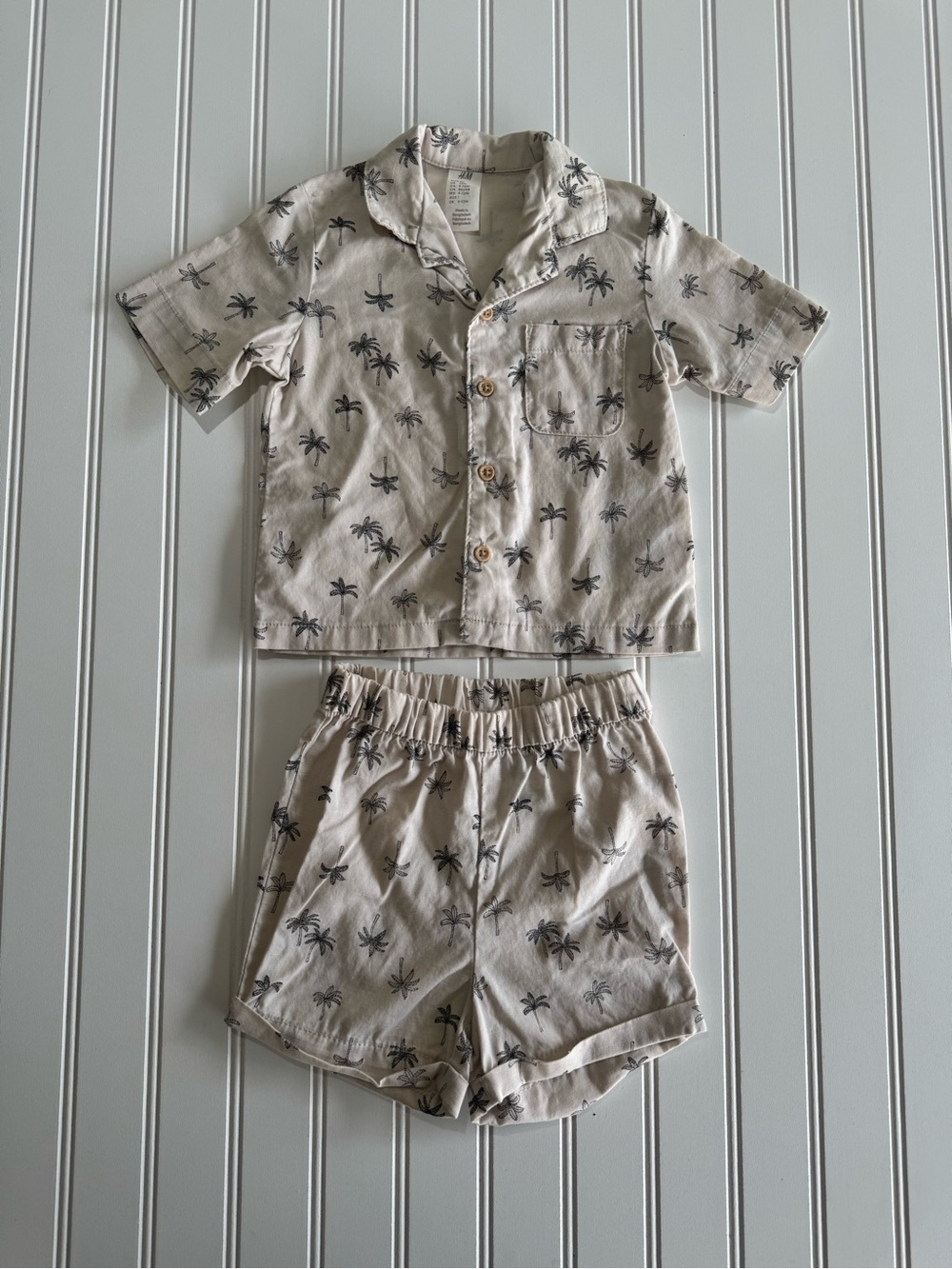 H&M 100% Cotton Palm Tree Button Down Shirt and Matching Shorts Set - Unisex 12M